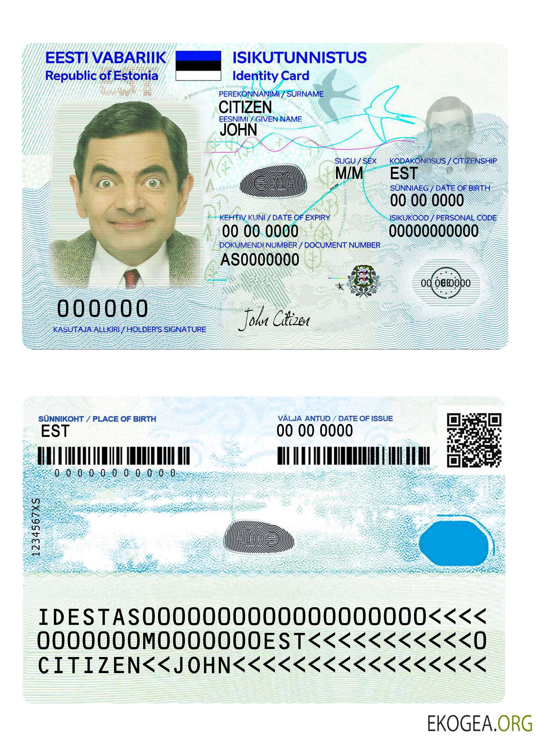 Carte d'identité estonienne 2018 présente version 2